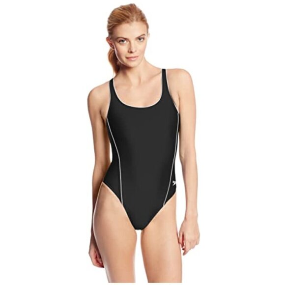 Speedo Solid Piped Pulse Back Swimsuit Size 14/40 - Picture 1 of 6